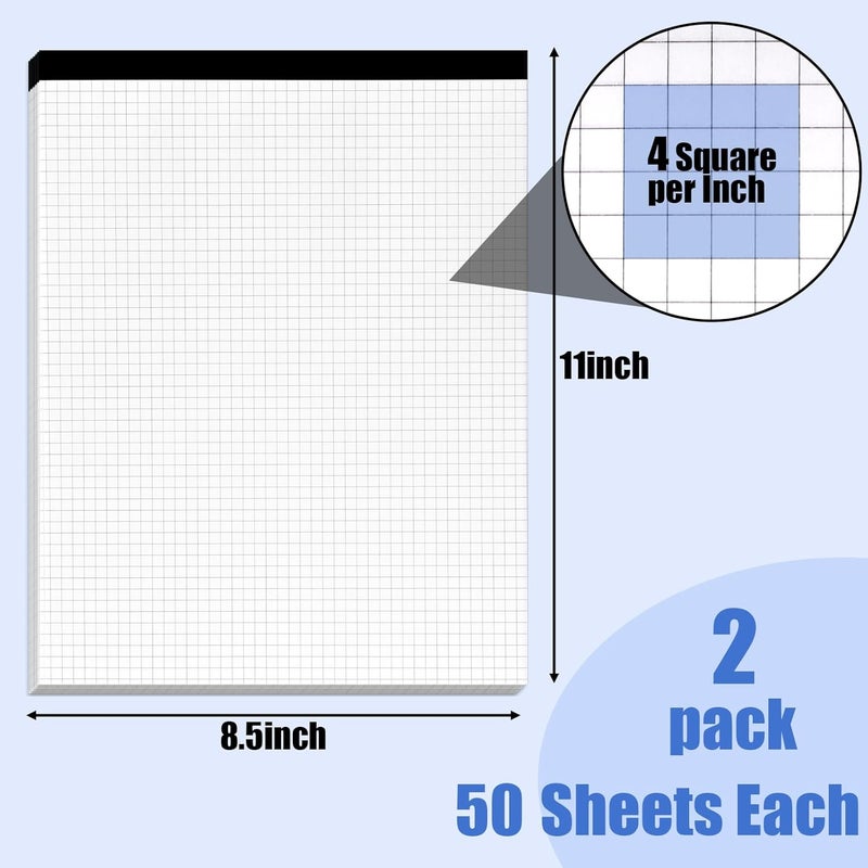 BOOKNOW 2-Pack 8.5" x 11" White 4x4 Quad Ruled Graph Paper Pads, 50 Sheets per Pad, for Office, School, Drawing, Math, Drafting, and Engineering - Image 5